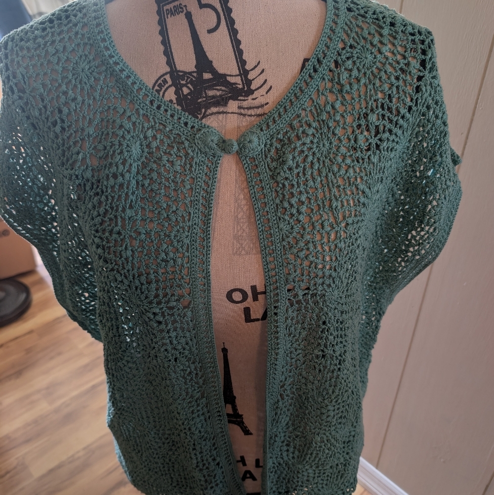 Jones New York Green Crochet Cardigan